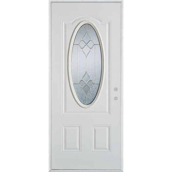 Stanley Doors 32 in. x 80 in. Geometric Brass 3/4 Oval Lite 2-Panel Painted White Left-Hand Inswing Steel Prehung Front Door