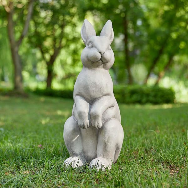 22.75 in. H MGO White Standing Rabbit Garden Statue