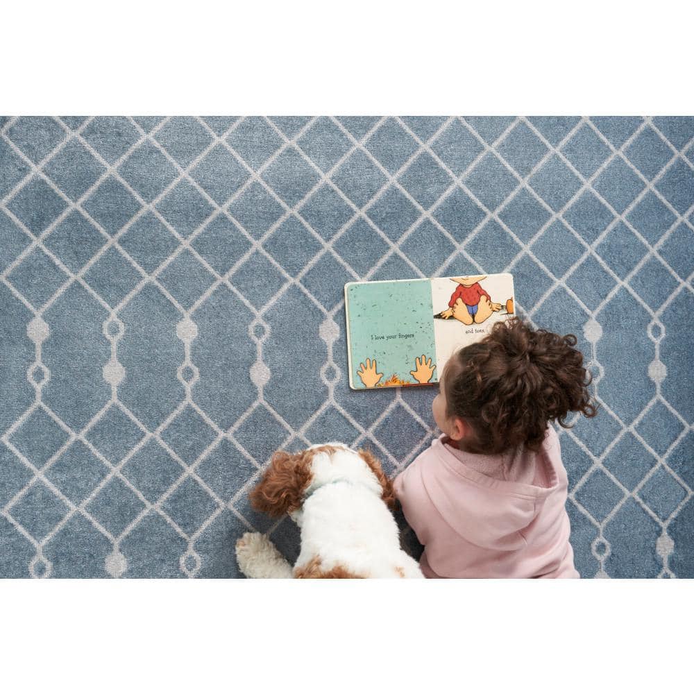 Blue and Ivory Moroccan Trellis 8' x 10' Washable Area Rug
