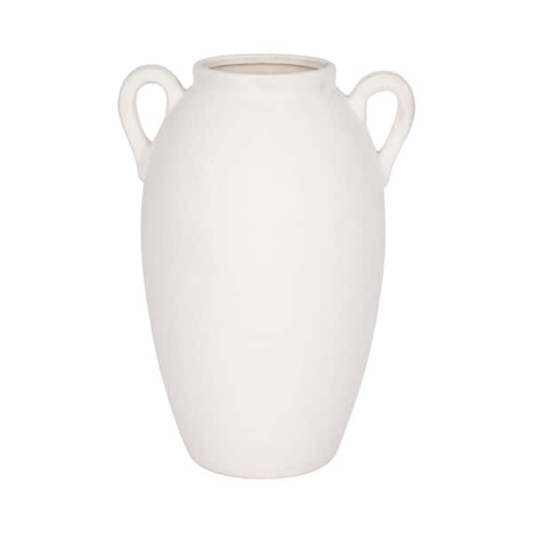 Liv & Skye 13 in. White Stoneware Textured Amphora Jug with Handles Decorative Vase
