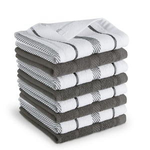 Albany Charcoal Grey Striped Cotton Dishcloth Set (8-Pack)
