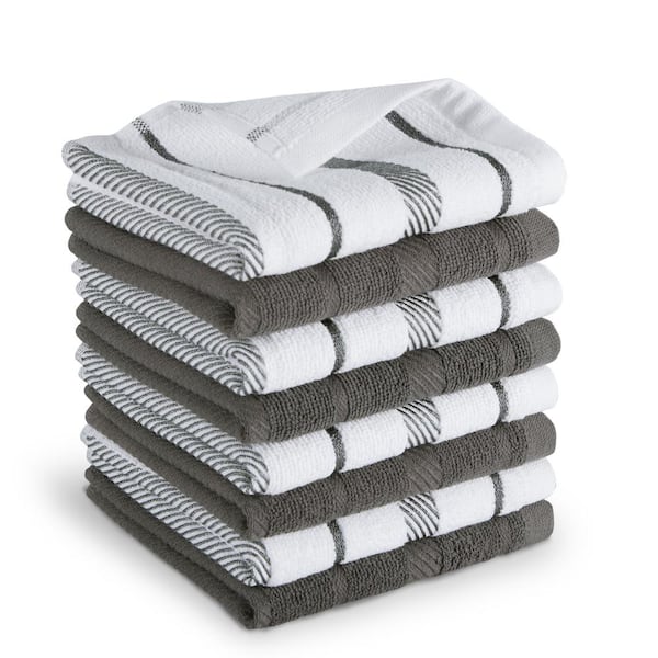 KitchenAid Albany Charcoal Grey Striped Cotton Dishcloth Set (8-Pack)