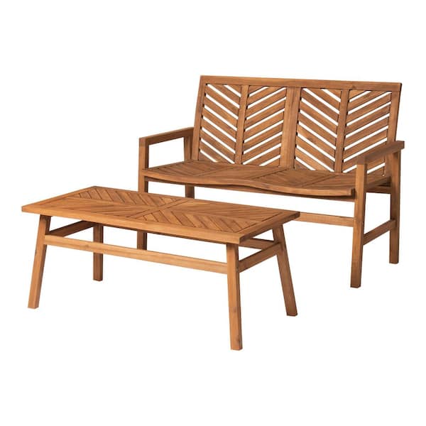 2-Piece Wood Chevron Outdoor Patio Conversation Set in Brown