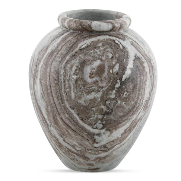 Varek 14 in. Brown Torrento Marble Urn Decorative Vase