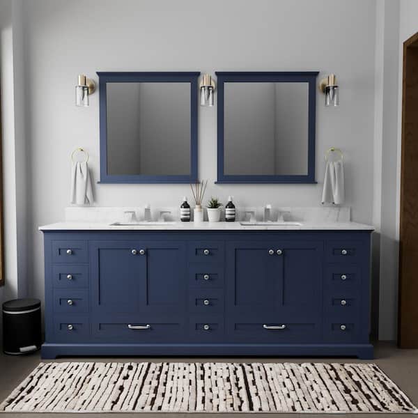 Lexora Dukes 84 in. W x 22 in. D Navy Blue Double Bath Vanity without Top and 34 in. Mirrors