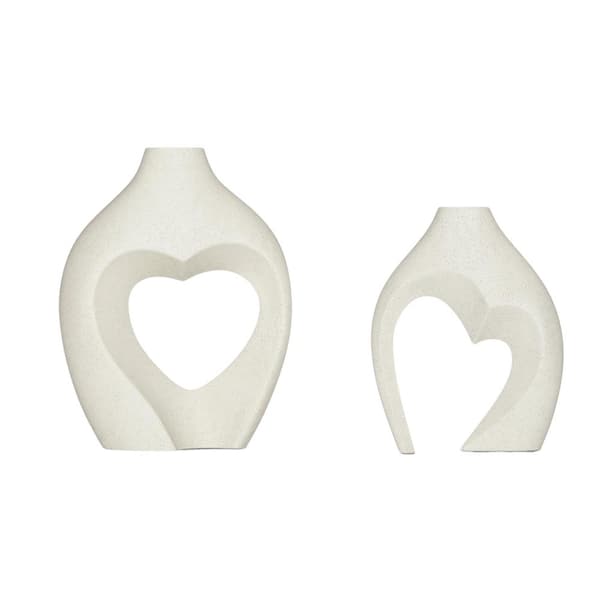 Afoxsos Heart Shaped Ceramic, Minimalist Decorative Vase Set of 2, Nordic Heart Shaped for Table Centerpiece, White