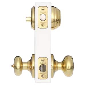 Juno Polished Brass Exterior Entry Door Knob and Single Cylinder Deadbolt Combo Pack Featuring SmartKey Security