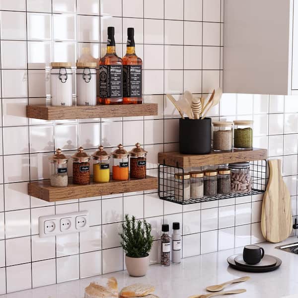 Farmhouse-Style White Washed & Brown Wood Spice Rack
