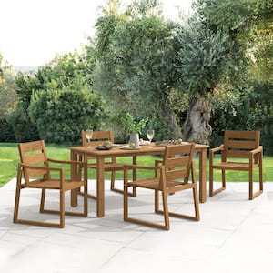 Forbes Mimeo Brown 5-Piece Recycled Plastic HIPS Rectangular Outdoor Dining Set with Slatted Table Top and Armchairs