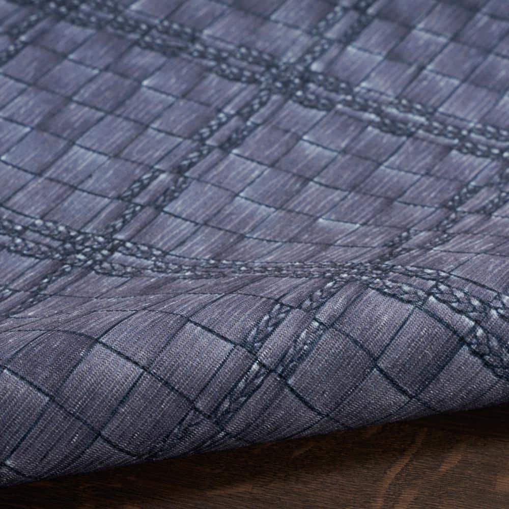 Navy Blue Abstract Cotton Synthetic 8' x 10' Area Rug