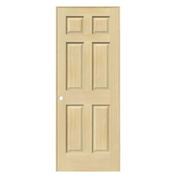 JELD-WEN 30 in. x 78 in. Pine Left-Handed 6-Panel Solid Unfinished Wood Single Prehung Interior Door