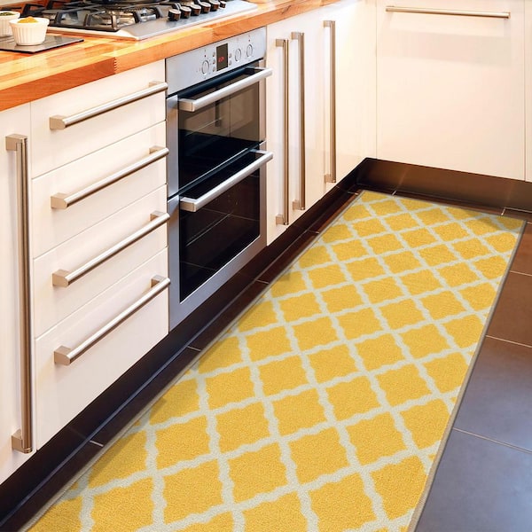 Monaco Collection Non-Slip Rubberback Moroccan Trellis Design 2x5 Indoor Runner Rug, 1 ft. 8 in. x 4 ft. 11 in., Yellow
