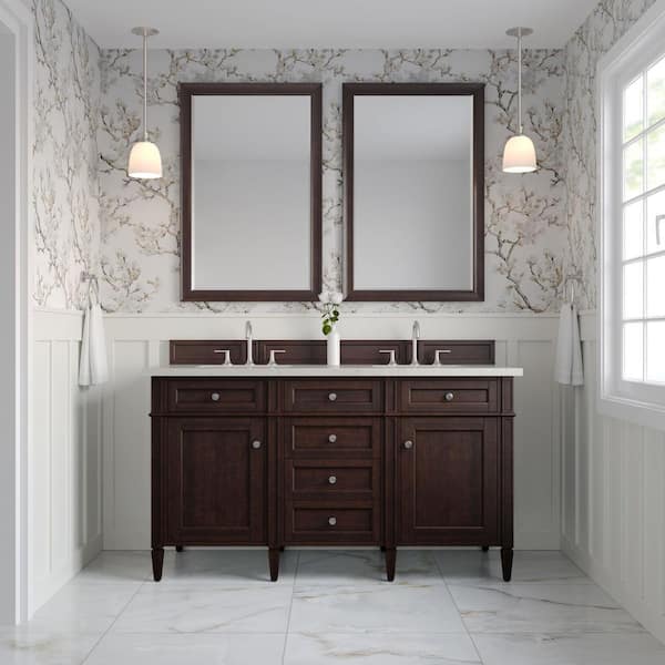 Brittany 60.0 in. Double Bath Vanity in Burnished Mahogany with Siberian Quartz Top