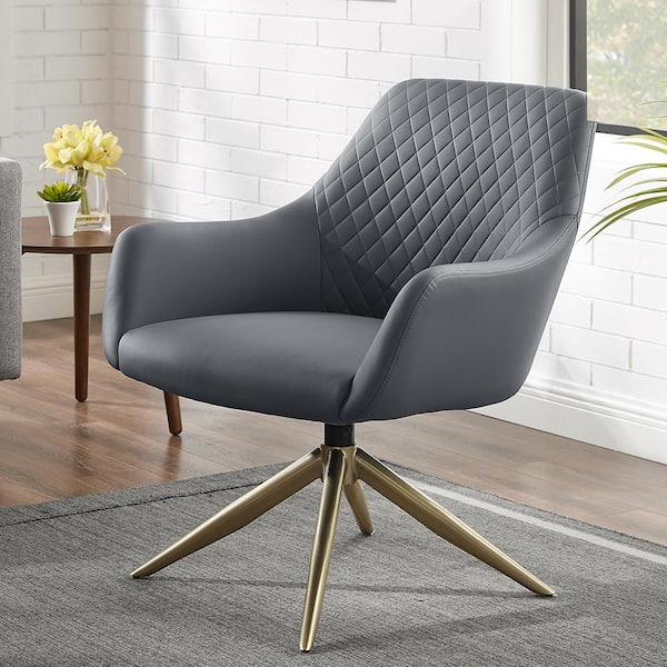Lucky-Angel Gray Faux Leather Swivel Home Office Task Chair with