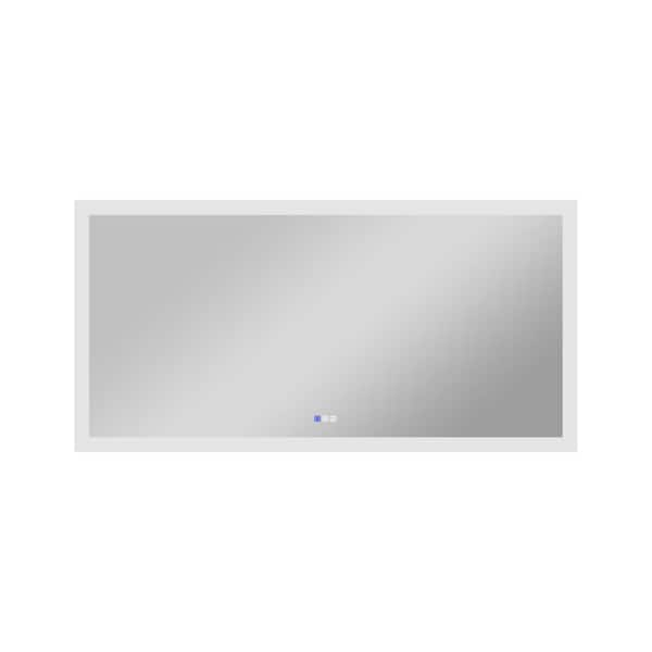 ANGELES HOME 72 in. W x 36 in. H Rectangular Frameless Super Bright Dimmable Anti-Fog Wall Bathroom Vanity Mirror in Silver