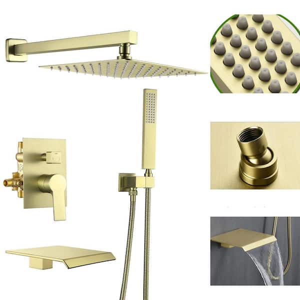 UKISHIRO liric Single-Handle 1-Spray Square High Pressure Shower Faucet and Hand Shower in Spot Resistant Gold (Valve Included)