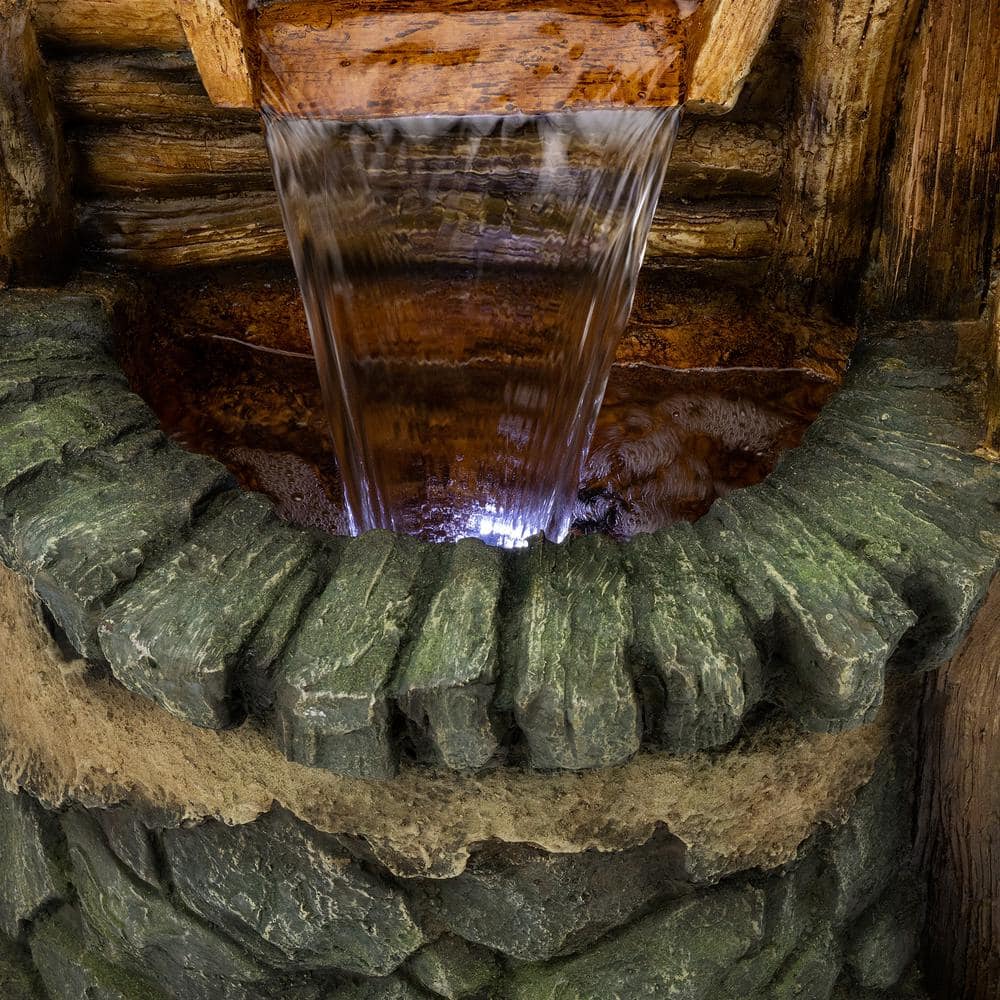 Rustic Polyresin Outdoor Water Well Fountain with LED Lights