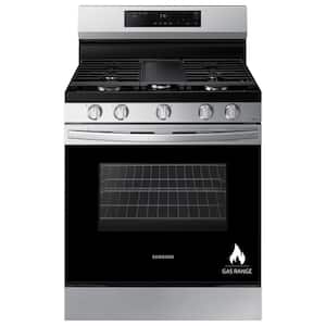 30 in. 5-Burner Smart Freestanding Gas Range in Stainless Steel with Integrated Griddle
