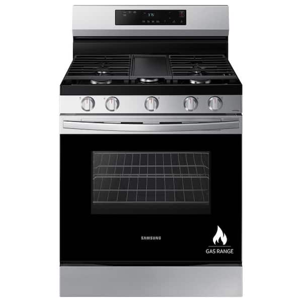 30 in. 5-Burner Smart Freestanding Gas Range in Stainless Steel with Integrated Griddle