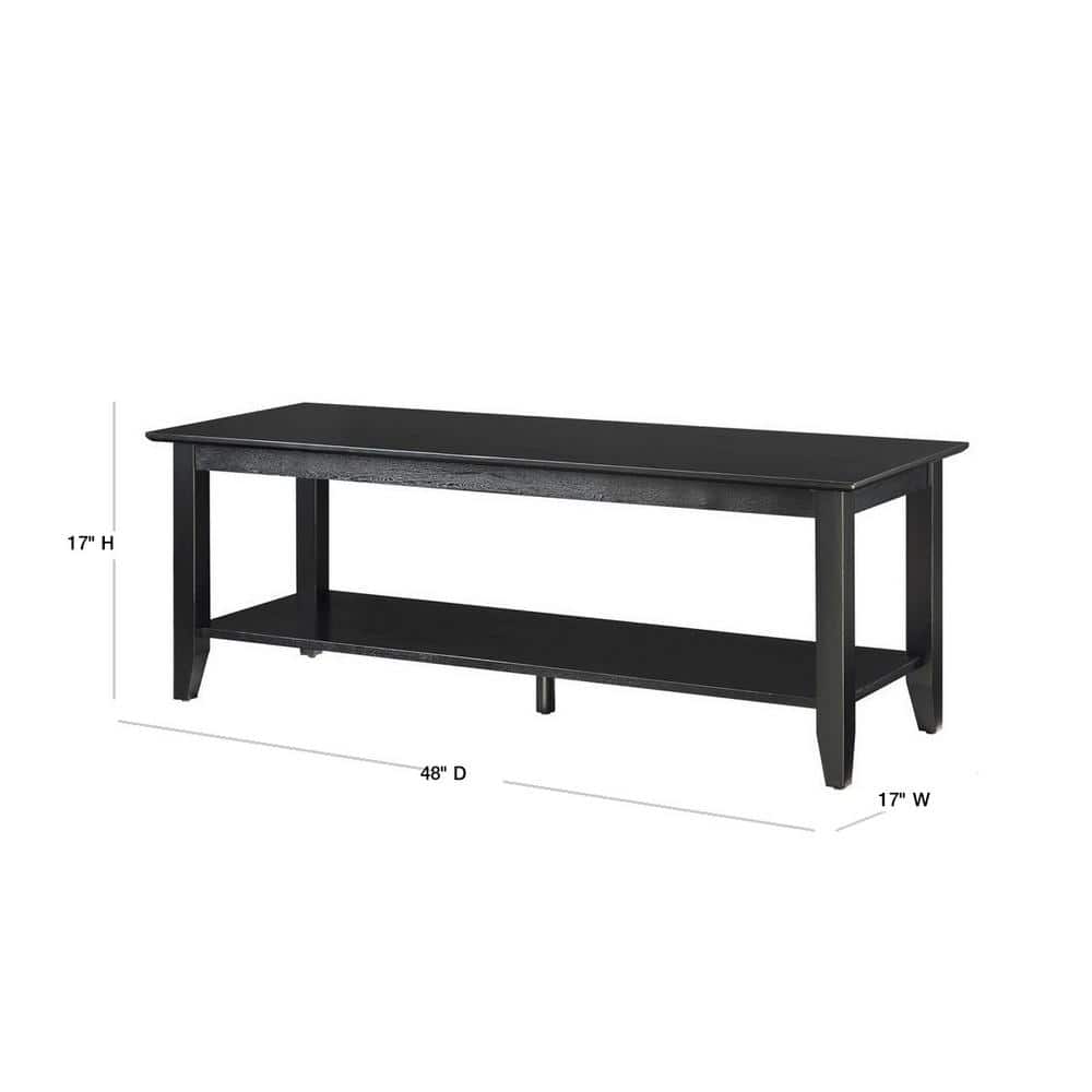 48" Black Rectangular Wood Coffee Table with Storage Shelf