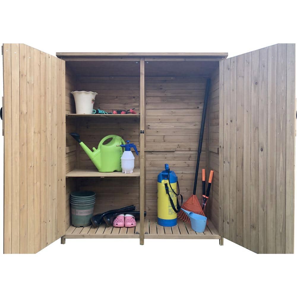 Black Fir Wood Outdoor Storage Shed with Shelving
