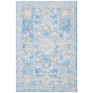 Micro-Loop Blue/Green 4 ft. x 6 ft. Floral Border Area Rug