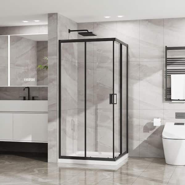 36 in. W x 72 in. H Neo Angle Sliding Framed Corner Shower Enclosure with 1/4 in. Clear Tempered Glass in Matte Black
