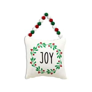 5.87 5 in. Christmas Joy Pillow with Colorful Wood Bead String Hanger