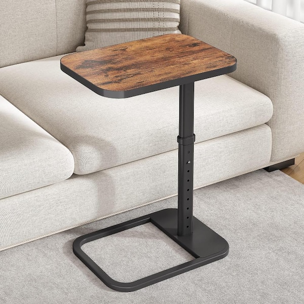 16.53 in C Shaped TV Tray Table with Adjustable Height and Flip-Top, Brown, 1 Piece