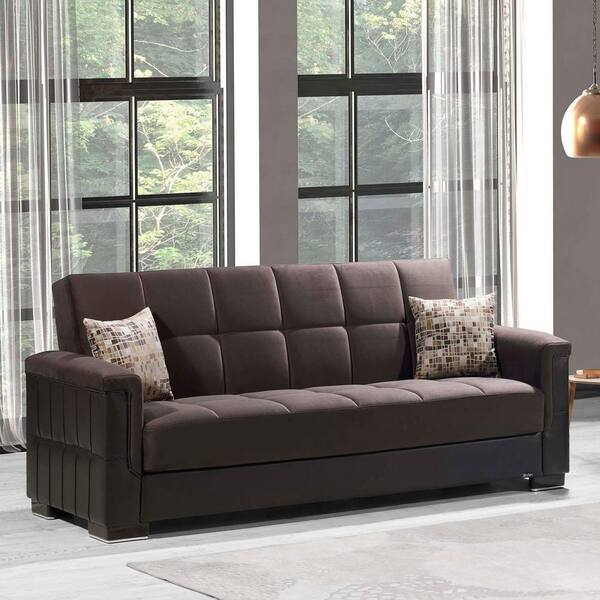 Pro Collection Convertible 87 In Brown, Dark Brown Leather Sleeper Sofa