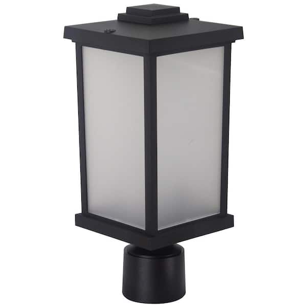 SOLUS Artisan Square 1-Light Black Hardwired Outdoor Weather Resistant Plastic Post Light with Frosted Diffuser 4000K LED
