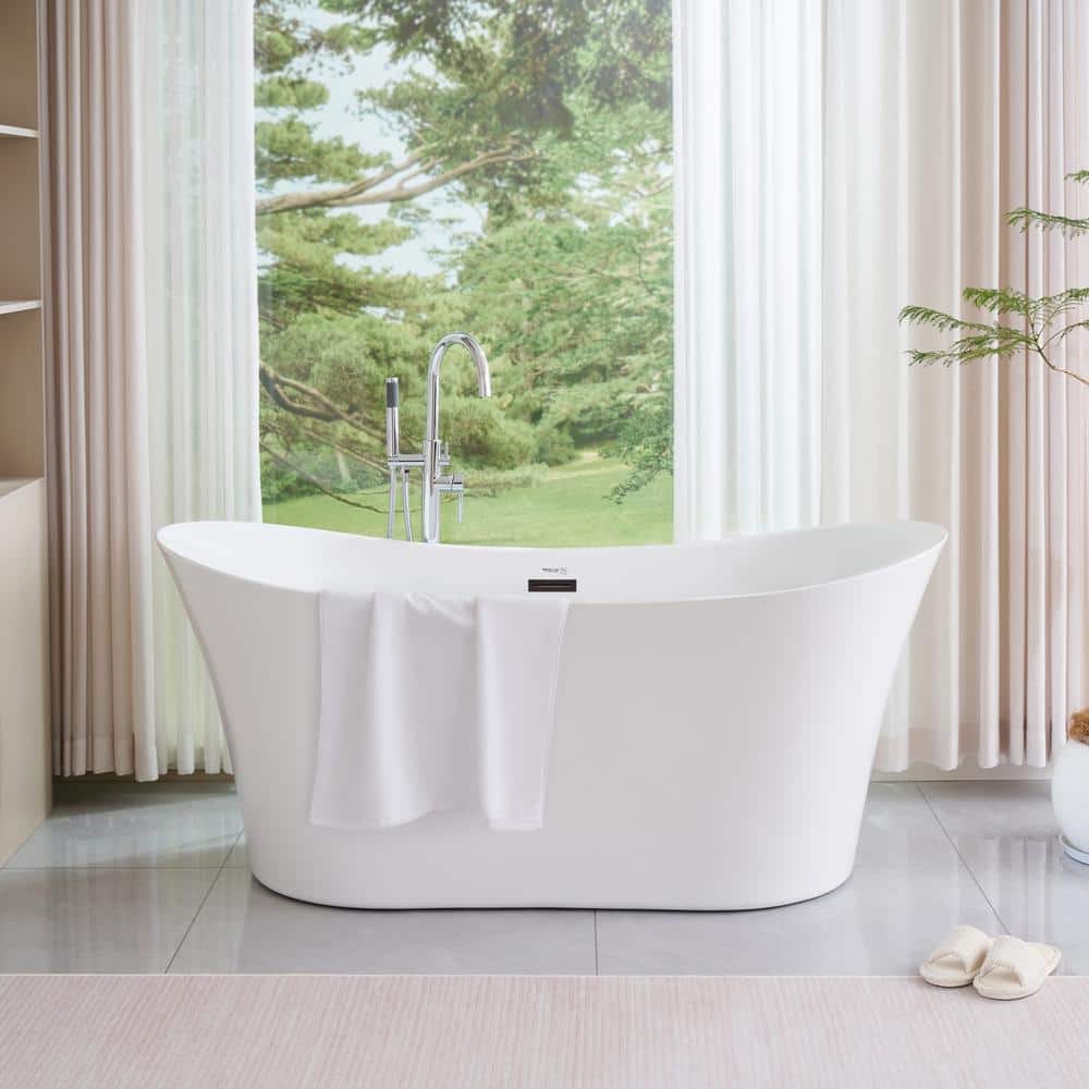 67'' White Acrylic Freestanding Soaking Bathtub with Oil Rubbed Bronze Trim