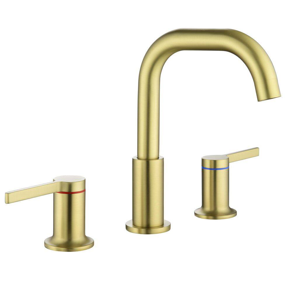 Vara 8 in. Widespread Double-Handle 8.86 in. H High-Arc 360° Swivel Spout Bathroom Sink Faucet in Brushed Gold price history on PriceWatchPro