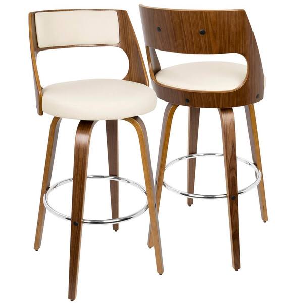Lumisource - Cecina 30 in. Walnut and Cream Faux Leather Bar Stool (Set of 2)