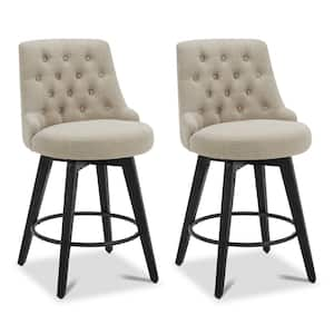 Haynes 26 in. Tan High Back Metal Swivel Counter Stool with Fabric Seat (Set of 2)