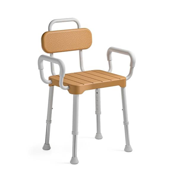Bath Chair with Arms and Back, Aluminum Shower Stool for Tub, Shower Seat with Handles for Seniors, Brown