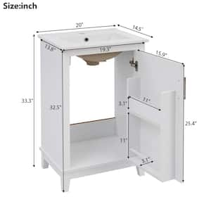 20 in. W x 14.5 in. D x 33.3 in. H Single Sink Bath Vanity in White w/ White Ceramic Top, Ample Storage, Soft-Close Door