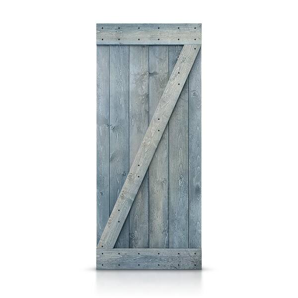 CALHOME Z Bar Series 24 in. x 84 in. Solid Denim Blue Stained DIY Pine Wood Interior Sliding Barn Door Slab