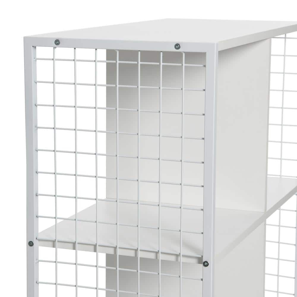 Scandinavian White 6-Cube Storage Shelf with Metal Mesh Sides