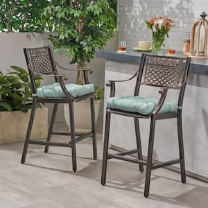 Tahoe Stackable Aluminum Outdoor Bar Stool with Teal Cushion (2-Pack)