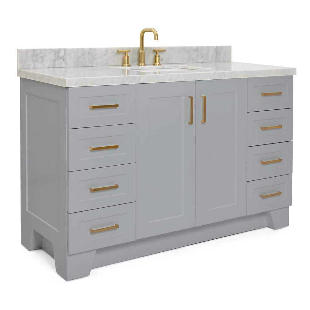 Taylor 55" Grey Wood Freestanding Single Basin Vanity with Marble Top