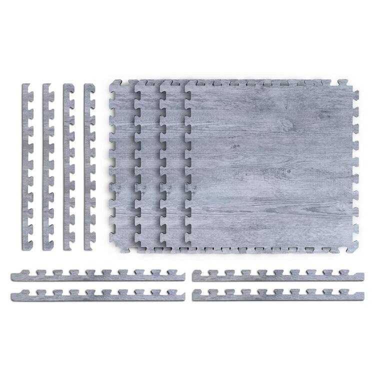 Norsk Reversible Stone Gray/Black Faux Wood 24 in. x 24 in. x 0.47 in. Foam Mats (4-Pack)