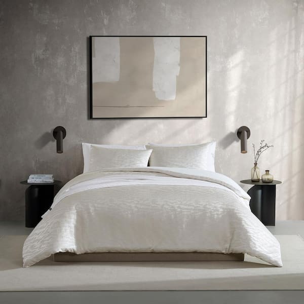 VERA WANG Illusion 3-Piece Off White Polyester Full/Queen Duvet Cover Set