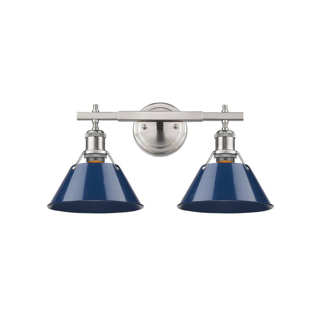 Orwell Transitional Pewter 2-Light Vanity with Navy Accents