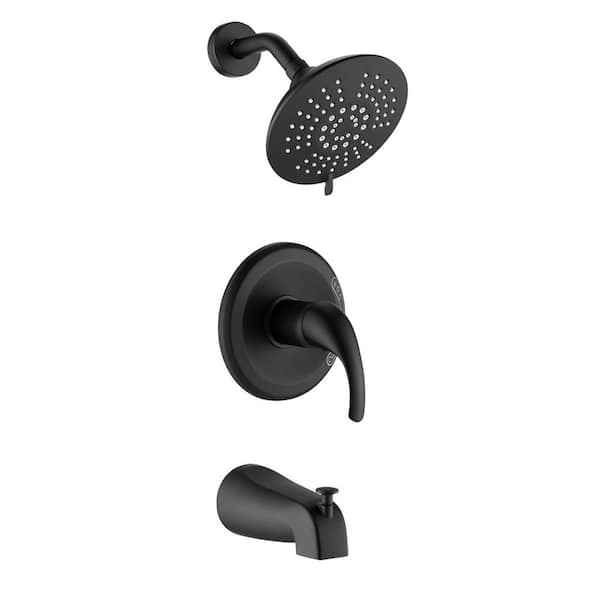 Pdpbath Single Handle 5-Spray Tub and Shower Faucet 2.2 GPM in Matte Black Valve Included