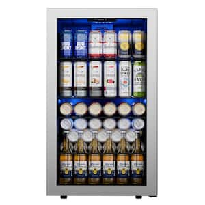 18.8 in. Single Zone 142-Can Beverage Cooler Freestanding Refrigerator Frost Free Tempered Glass Door in Stainless Steel