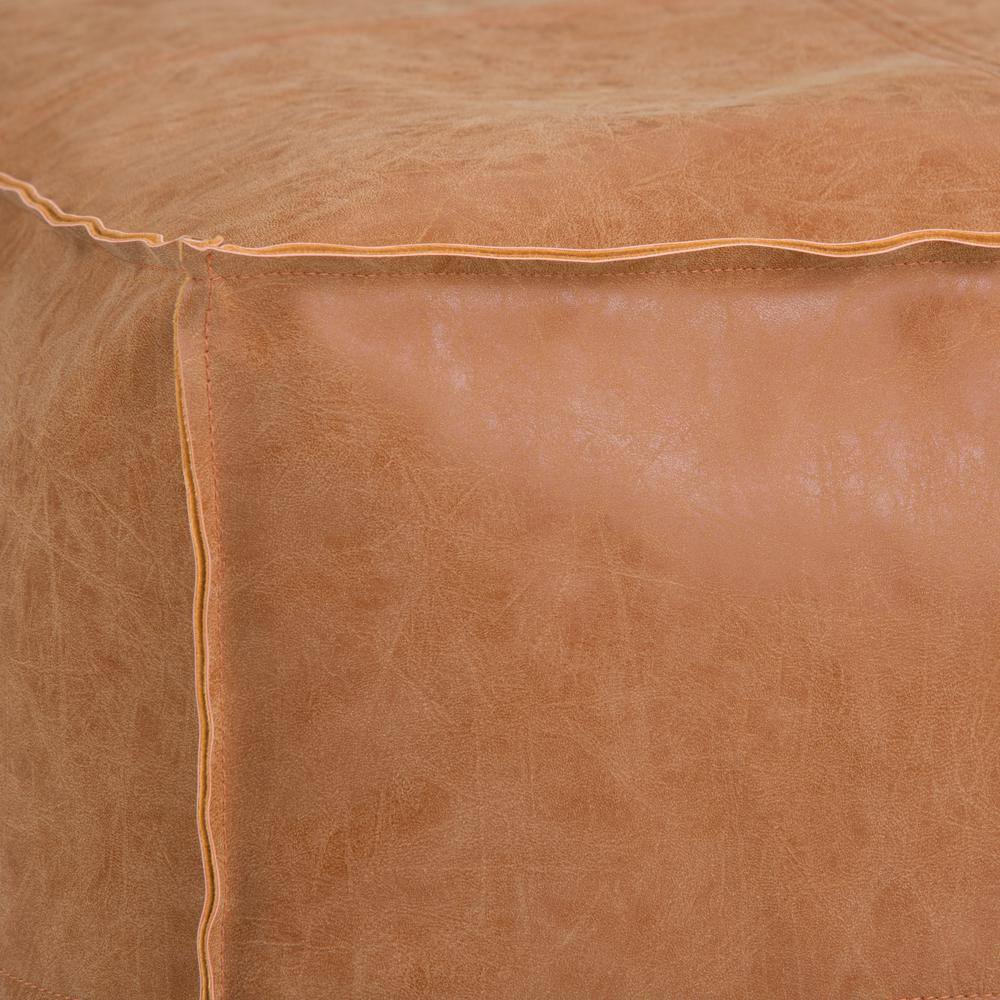 Brody Distressed Brown Faux Leather Square Pouf