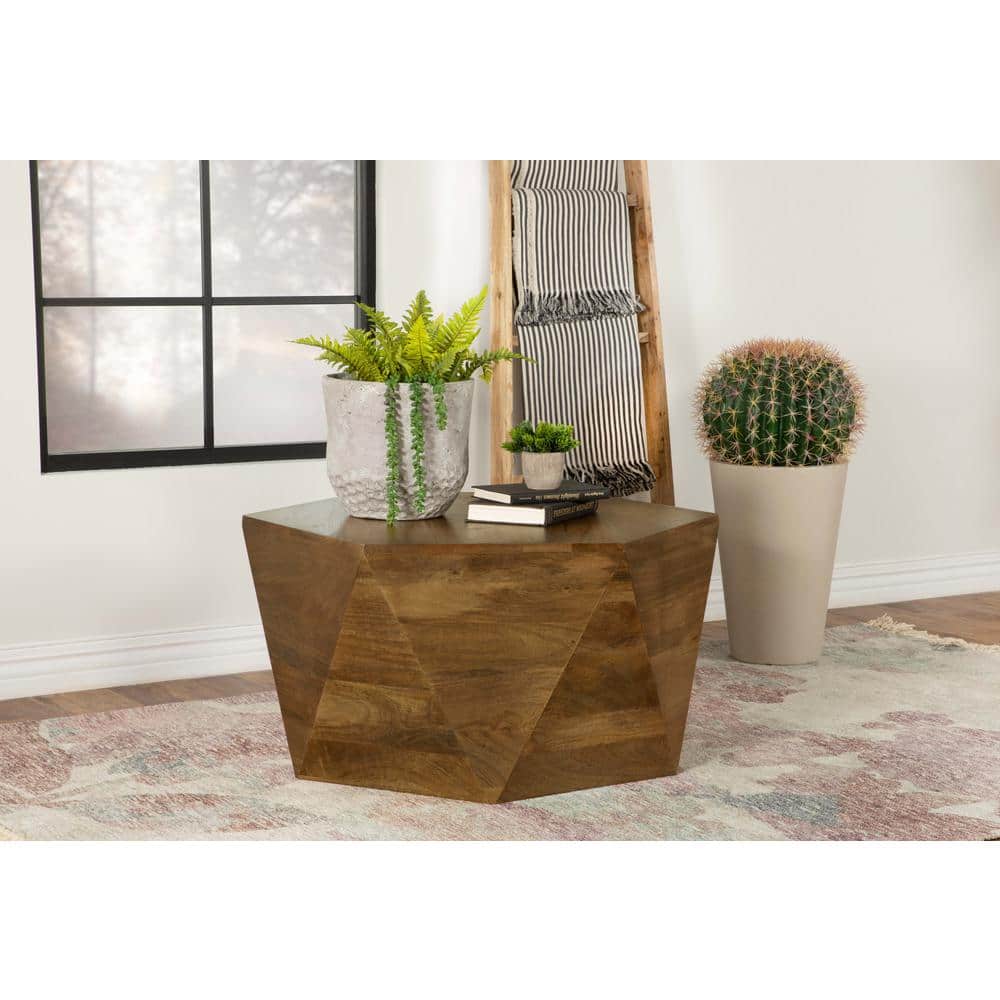 Natural Mango Wood Hexagonal Coffee Table
