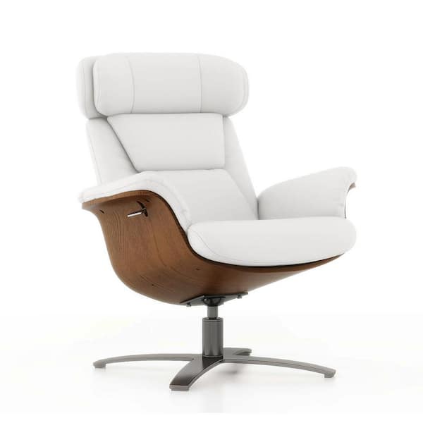 Jovan 31.5 in. Mid-Century Modern Genuine Leather Living Room Recliner Lounge Chair in Porcelain White