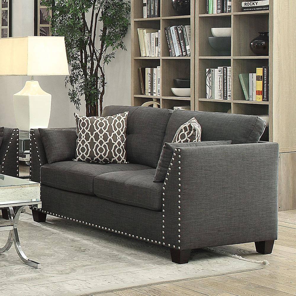 Laurissa 58" Gray Linen Tufted Loveseat with Nailhead Trim